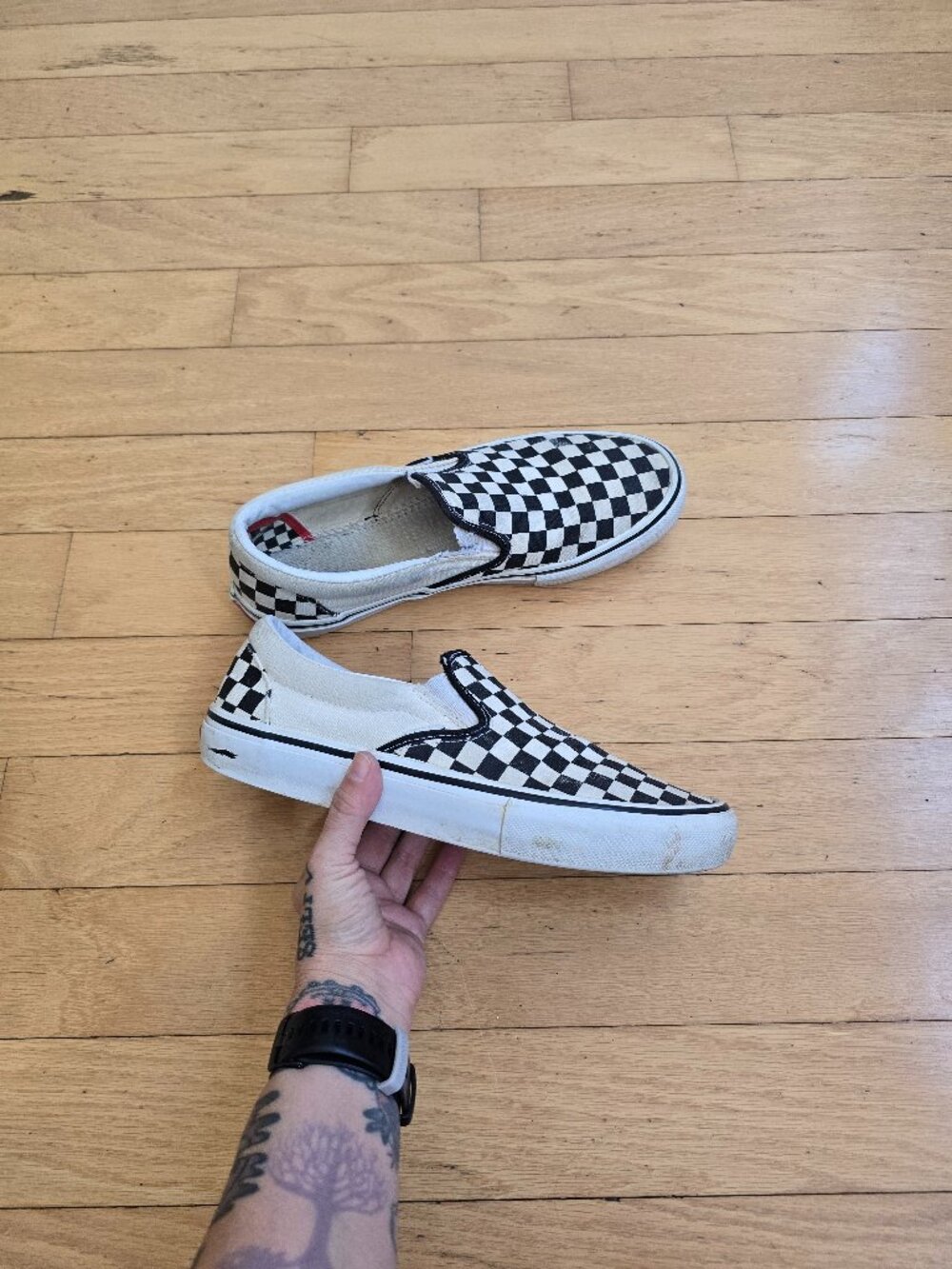 Vans | Classic Black White Checkerboard Grunge Slip-on Sneakers | MENS 9.5